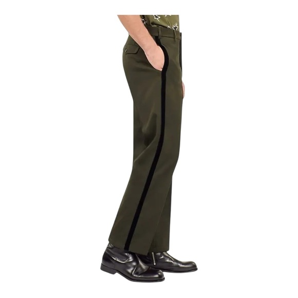 THE KOOPLES Mid-Rise Wide-Leg Trousers FR 48/ US 32 NWT Khaki Color black stripe - Picture 3 of 14